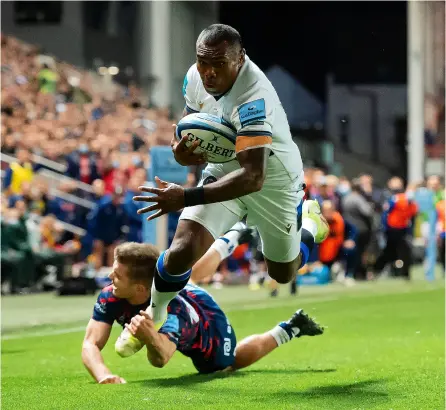  ?? Pic: Patrick Khachfe/ JMP ?? Semesa Rokoduguni’s try was one of the highlights of the match against Bristol Bears