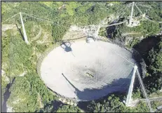  ?? AP ?? Some astronomer­s are proposing to aim their best radars and lasers out to the sky to say “We’re here, call us” to the closest few thousand worlds. The Arecibo radio telescope in Puerto Rico has a million watt transmitte­r.