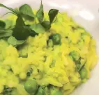  ??  ?? English pea risotto with mint chiffonade and pea tendrils