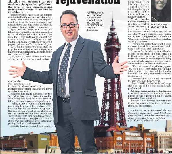  ??  ?? Jeff Fillingham, real name of 80s teen star Jamie Rae, is making his comeback on stage in Blackpool
