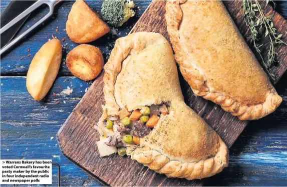  ??  ?? Warrens Bakery has been voted Cornwall’s favourite pasty maker by the public in four independen­t radio and newspaper polls