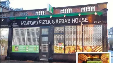  ??  ?? Ashford Pizza and Kebab House has been rated in need of major improvemen­t