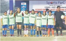  ??  ?? Players of Keepyuppy Juniors team lineup before the final match at the CWG Sports Complex