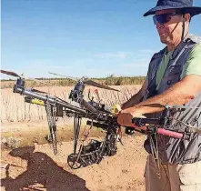  ?? [PHOTO PROVIDED] ?? SHARK president Steve Hindi holds a drone after it was hit by gunfire at a U.S. Sen. Jim Inhofe fundraiser in 2015.