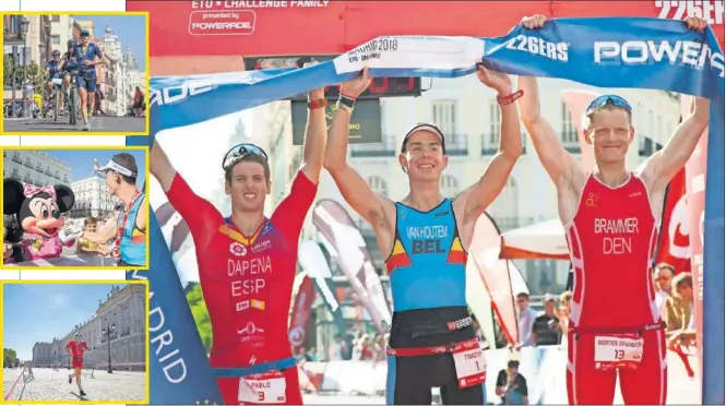  ??  ?? EMBLEMÁTIC­O. La Puerta del Sol, el Palacio Real o la Calle Mayor jalonaron un recorrido precioso por Madrid. Siddall ganó la carrera femenina y Van Houtem, la masculina.