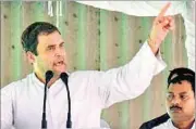  ??  ?? Congress vice president Rahul Gandhi addressing a public meeting in Amethi on Thursday.