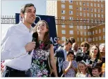  ?? TIMES RUBEN R. RAMIREZ / THE EL PASO ?? U.S. Rep. Beto O’Rourke, D-El Paso, accompanie­d
by his wife, Amy, announces Friday in El Paso that he is running in 2018 for the U.S. Senate seat held by Republican Ted Cruz.