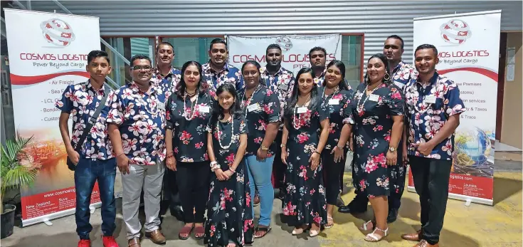  ?? Photo: Nicolette Chambers ?? Cosmos Logistics managing director, Pravin Dutt (second from left) with staff at the opening of the second Container Freight Station at Naikabula, Lautoka on January 11, 2023.