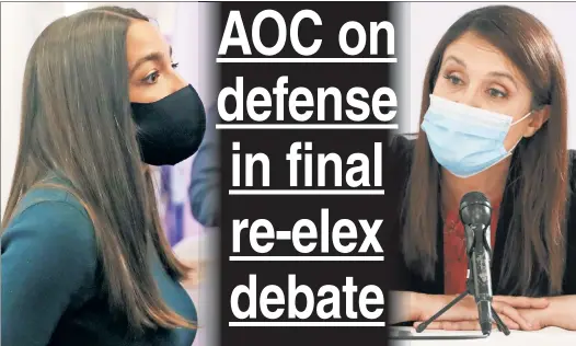  ??  ?? AOC vs. MCC: Lefty firebrand Alexandria Ocasio-Cortez (left) and chief Dem-primary rival Michelle Caruso-Cabrera trade heated debate barbs this week.