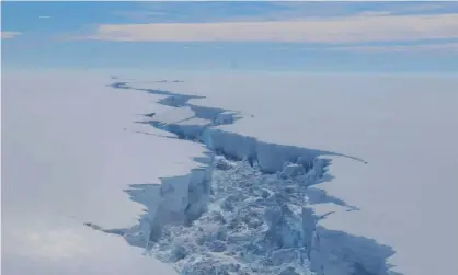  ??  ?? A rift in the Larsen C ice shelf, Antarctica, revealed by British Antarctic Survey observatio­ns from February 2017. Photograph: British Antarctic Survey/AFP/Getty