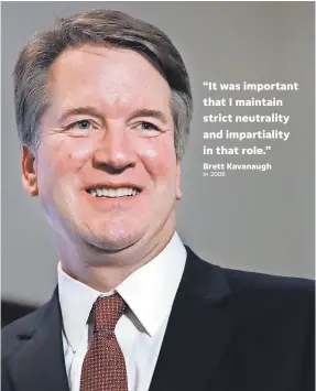  ?? JACQUELYN MARTIN/AP ?? Some say the documents Brett Kavanaugh wrote as President George W. Bush’s staff secretary are the most critical.