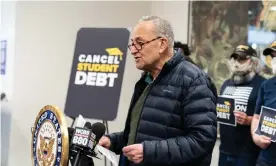  ?? Photograph: Lev Radin/Pacific Press/Rex/ Shuttersto­ck ?? Senator Charles Schumer speaks during press conference on plan to cancel student debt, at Hunter College in New York, on 16 April 2021.