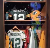  ?? SPORTS KIRBY LEE / USA TODAY ?? Packers quarterbac­k Aaron Rodgers’ locker was on display during the Super Bowl LVI Experience.