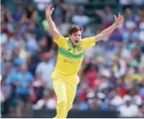  ?? Associated Press ?? Australia’s Jhye Richardson celebrates after taking the wicket of India’s Ambati Rayudu during their ODI match in Sydney on Saturday.