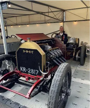  ?? ?? Neil Gough and his 1911 Krit in the paddocks at Goodwood. Picture: Rupert Toovey