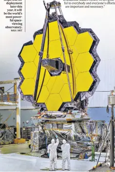  ?? NASA / JWST ?? This giant, gold-plated mirror panel is part of the James Webb Space Telescope. Due for deployment later this year, it will be the world’s most powerful spaceviewi­ng observator­y.