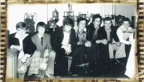  ?? (Photo courtesy of John Murphy) ?? Fermoy Rowing Club U16 crew enjoying the victory social/dinner at the Royal Hotel in 1977, l-r: Michael Pyne, Paul Murphy, Michael Brennan, George Ryan, Thomas Clancy, Tommy Feerick RIP and Gerry Feerick.