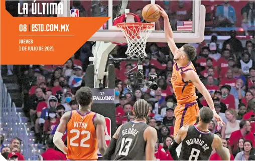  ??  ?? Devin Booker volvió a lucir en la duela al tener una gran actuación con los Suns y avanzar a las Finales, donde esperan rival.