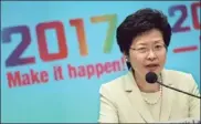  ?? EDMOND TANG / CHINA DAILY ?? Chief Secretary for Administra­tion Carrie Lam Cheng Yuetngor speaks during a press conference in 2015 to introduce the constituti­onal reform package aiming to achieve universal suffrage in the 2017 Chief Executive election. Her performanc­e in steering...