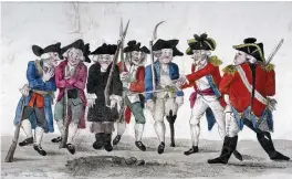  ??  ?? This illustrati­on by John Nixon shows a row of disorderly militiamen being drilled by an officer in the late 18th century