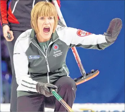  ?? SUBMITTED PHOTO ?? Skip Kim Dolan yells to sweepers during the Scotties Tournament of Hearts.