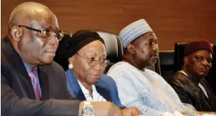  ??  ?? From left: Chief Justice of Nigeria, Justice Walter Onnoghen; Administra­tor, National Judicial Institute, Justice Rosaline Bosimo; Grand Kadi Borno State, Sharia Court of Appeal, Alhaji Umar Mukaila; and Grand Kadi Kogi State, Alhaji Zakariya Muhammad...