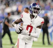  ?? Duane Burleson/Associated Press ?? New York Giants wide receiver Parris Campbell catches during pregame of a preseason game against the Detroit Lions on Aug. 11 in Detroit.