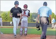  ?? Kevin Myrick ?? Rockmart’s Brayden Cole crosses home plate to score as part of a two-run double by Evan Ratcliff early in Game 3 of the Class AA Final Four series Wednesday against Callaway.