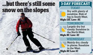  ??  ?? It’s all downhill: A winter sports fan skiing at the Lecht in Aberdeensh­ire yesterday