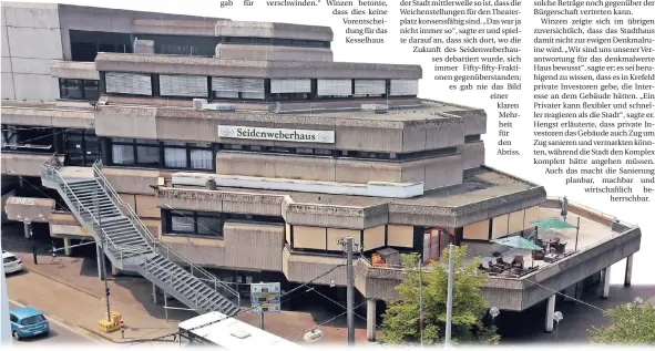  ?? RP-FOTOS (2): THOMAS LAMMERTZ ?? Das Seidenwebe­rhaus: 1976 eingeweiht. Gestern wurde der Abriss besiegelt.