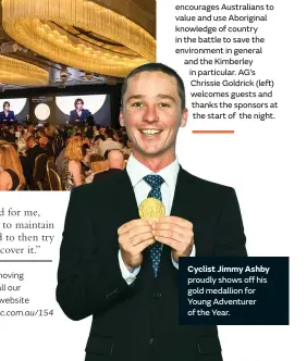  ??  ?? Cyclist Jimmy Ashby proudly shows off his gold medallion for Young Adventurer of the Year.