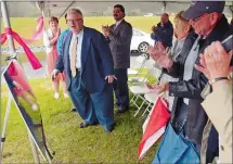  ?? SEAN D. ELLIOT/THE DAY ?? Barry J. Weiner, chairman of the New London Water & Water Pollution Control Authority, is surprised when it was announced Tuesday that the authority’s new deep water emergency pump station would be dedicated in his name.