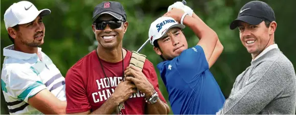  ??  ?? A match not to be missed: Four of the top names in golf (from left) Jason Day, Tiger Woods, Hideki Matsuyama and Rory McIlroy will battle it out in a skins tournament in Japan which will be broadcast live around the world. — Agencies