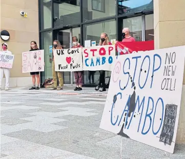  ??  ?? NO MORE OIL: Protesters campaignin­g to stop the new Cambo oilfield developmen­t.