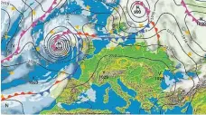  ??  ?? Krásné počasí nad většinou Evropy udržuje tlaková výše nad Azorskými ostrovy. Nad Irskem je zřetelně vidět zbytek hurikánu Ophelia. Mapka: ČHMÚ