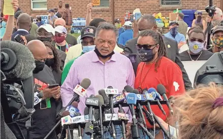  ?? ANGELA PETERSON / MILWAUKEE JOURNAL SENTINEL ?? The Rev. Jesse Jackson speaks at a #JusticeFor­Jacob Community Celebratio­n on Tuesday in Kenosha at the site of the Jacob Blake shooting.