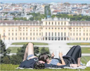 ?? FOTO: ALEX HALADA/AFP ?? Ein Paar auf dem Rasen vor dem Schloss Schönbrunn in Wien.