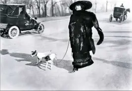  ??  ?? Actress Anna la Pradvina walks her two dogs in Paris on the Avenue du Bois de Boulogne.