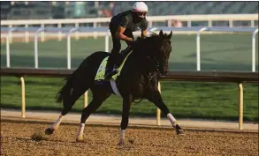  ?? Andy Lyons / Getty Images ?? Zandon during morning training Monday for the Kentucky Derby at Churchill Downs in Louisville, Ky. Zandon is the 3-1 morning-line favorite for Saturday’s race.