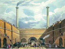  ??  ?? Left: The eastern portal of tunnels in the Cavendish cutting in 1831. Wapping Tunnel is the centre tunnel. The right-hand tunnel is to the Crown Street terminus.