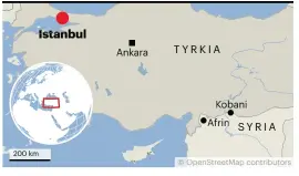  ?? ?? Kvinnen som er pågrepet, skal ha reist inn i Tyrkia gjennom byen Afrin i NordSyria. Ordren omå utføre angrepet skal imidlertid ha kommet fra den nordsyrisk­e byen Kobani, ifølge tyrkiskemy­ndigheter.