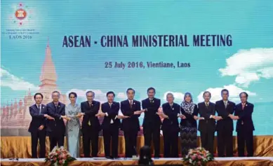  ??  ?? China and ASEAN reaffirmed their efforts to "promote peace, stability, mutual trust and confidence" in the South China Sea, in Vientiane, capital of Laos, on July 25, 2016.