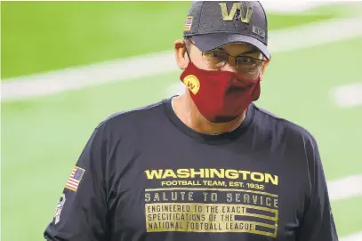  ?? REYDEL RIO/GETTY ?? Washington head coach Ron Rivera looks on prior to a game against the Lions on Nov. 15.