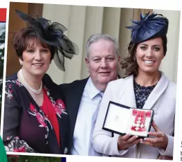  ?? Pictures: JON STROUD/REX/ SHUTTERSTO­CK/PA/MURRAY SANDERS ?? Pride of Britain: Charlotte, left, and with her horse Gio in Tokyo, inset. Above, with her parents receiving her CBE in 2017