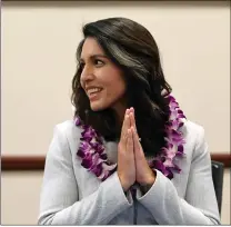  ?? ETHAN MILLER — GETTY IMAGES ?? Rep. Tulsi Gabbard, D-Hawaii, a presidenti­al contender, campaigned in San Francisco and Fremont last weekend.