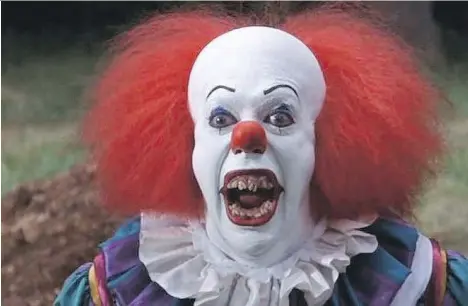  ??  ?? Tim Curry terrified audiences with his portrayal of Pennywise in the 1990 television version of Stephen King’s novel It.