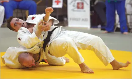  ?? SCOTT ANDERSON/SOUTHWEST BOOSTER ?? Justin Filteau representi­ng the Swift Current Judo Club captured gold in the Senior Men’s over 100 kilogram weight category during tournament action in Swift Current on February 18.