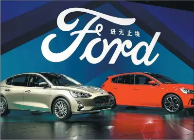 ?? PHOTOS PROVIDED TO CHINA DAILY ?? Ford shows some of its models in Chongqing ahead of the Beijing auto show in April.
