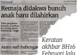  ?? ?? Keratan akhbar BH16 Februari lalu.