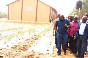  ??  ?? Lagos State Governor, Mr. Akinwunmi Ambode (left); Attorney General & Commission­er for Justice, Mr. Adeniji Kazeem (middle) and Permanent Secretary, Ministry of Agricultur­e, Dr. Shakirudee­n Olayiwola (right) during the governor’s inspection of the...